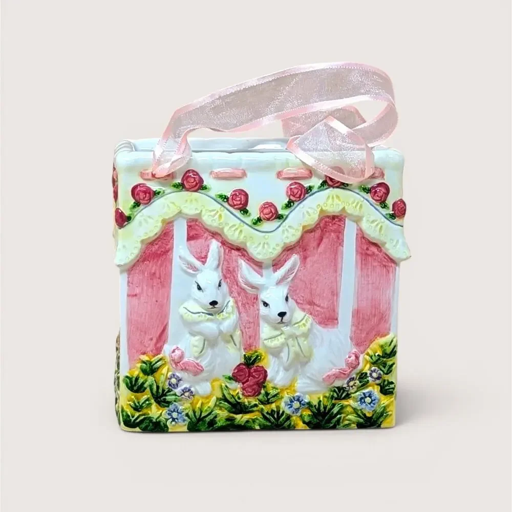 1980s Ceramic Easter Bunny Gift Bag Planter Vase